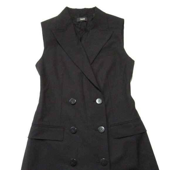 NWT Theory Double Breasted Vest Dress in Black Traceable Wool Sleeveless 0 - Picture 4 of 7